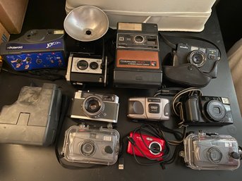 Lot Of Assorted Cameras & Box Of Lenses