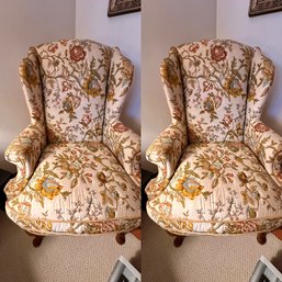 Pair Of Floral Wing Armchairs