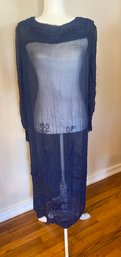 Antique 1910 - 1920s Royal  Blue Beaded Dress