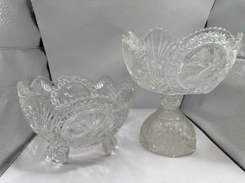 Two Cut Glass Bowls With Bird Designs