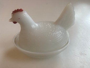 Vintage Rooster Milk Glass Covered Dish