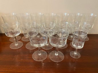 Set Of 15 Assorted Etched  Glasses