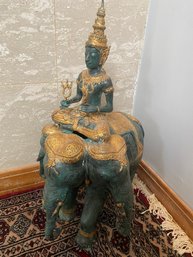 Brass Man On Elephant Statue
