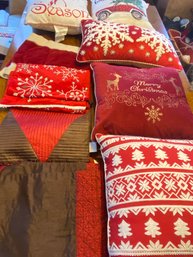 Large Lot Of Holiday Runners, Placemats, Throw Pillows