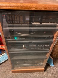 Stereo Cabinet With Fisher Electronics, Amplifier, Turntable, CD,synthesizer, Cassette