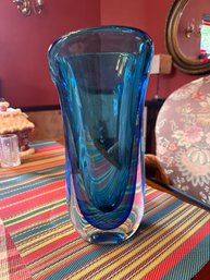 Heavy Blue Glass Vase