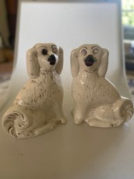 Pair Of Early 20th Century White Staffordshire Porcelain Spaniel Dog Figurines