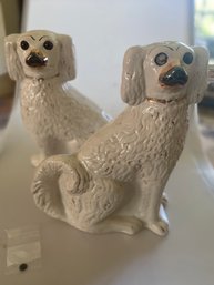 Antique Staffordshire Hand Painted Pottery Dog Figurines Glass Eyes