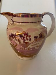 Antique Pink Luster Creamware Pitcher