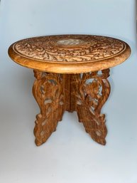 Folding Carved Wood Table Plant Stand