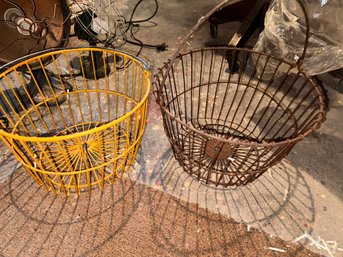 Two Vintage Metal Egg Baskets