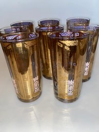 Set Of 8 Vintage Gold Regency Glasses