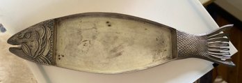Vintage 1960s Silver Metal Salmon Fish Serving Platter Canap Tray