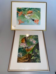 Pair Of Framed Bird Watercolors By Local Artist
