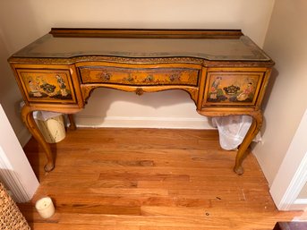 Antique Chinoiserie Writing Desk With Glass Top