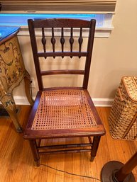 Antique  Carved Cane Seat Dining Side Accent Chair