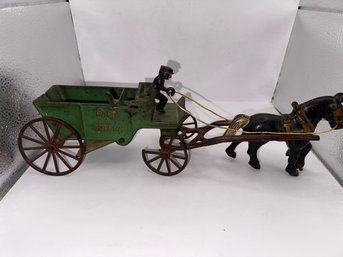 1920s Kenton Toys Cast Iron Horse Drawn Toy Wagon And Driver