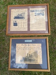 Pair Of Framed Titanic Newspapers