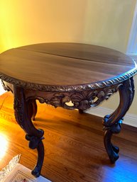 Pair Of French Style Carved Wood Demilune Tables