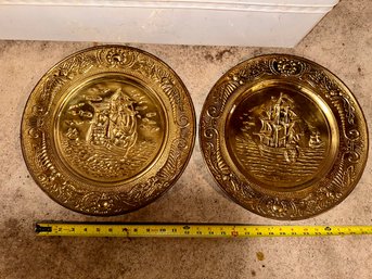 Two Brass Hammered Plates