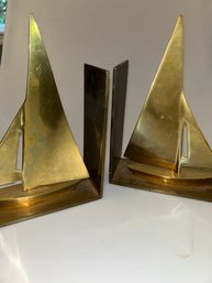 Pair Of Brass Sailboat Bookends