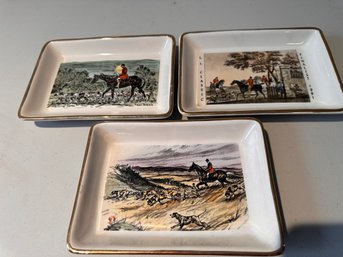 Vintage 1962 Fox Hunt Scenes By Paul Brown Ceramic Trays, Setauket, NY