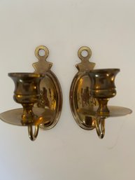 Pair Of Brass Candlestick Sconces