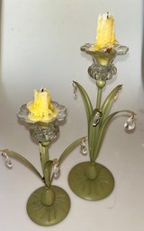 Pair Of Metal Floral Candlestick Holders