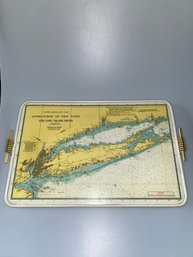 Vintage Long Island Serving Tray, Nautical Map