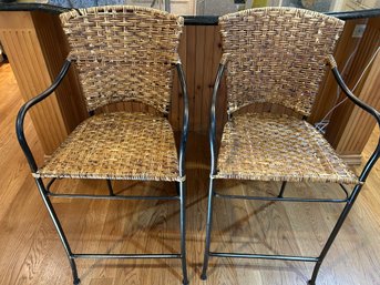 Pair Of Wicker & Metal Counter Stools