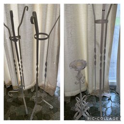 3 Wrought Iron Plant Stands, 1 Candle Holder