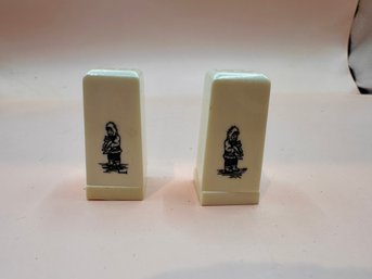 Vintage, Ivory Colored, Carved, Scrimshaw Salt And Pepper Shakers