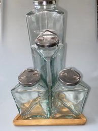 Vintage Clear Glass Triangle Storage Jars  & Base
