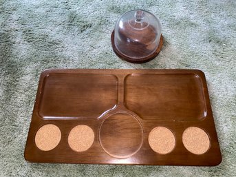 Vintage Wood Serving Tray & Cheese Dome