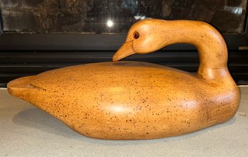 Large Wooden Goose Decoy With Bent Neck