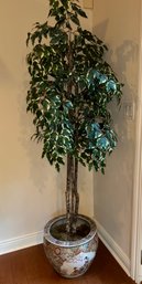 Artificial Ficus In Asian Fishbowl Pot