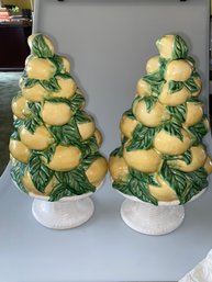 Pair Of Ceramic Lemon Topiaries