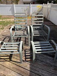 Lot Of 4 Folding Patio Chairs, 2 Ottomans, Storage Rack
