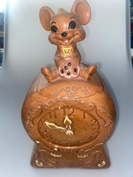 Vintage Twin Winton Mouse On Clock Cookie Jar