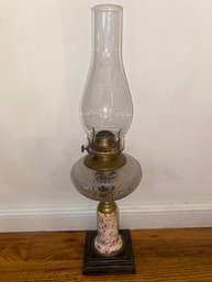 Oil Lamp With Porcelain Floral Base