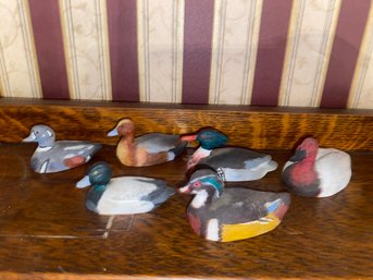 Lot Of Mini Carved Wood Ducks Signed