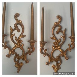 Pair Of Vintage Gold Syroco Candle Sconces