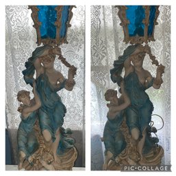 Pair Of Ornate Vintage Figural Statue Lamps