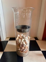 Tall Glass Vase / Planter With Seashells