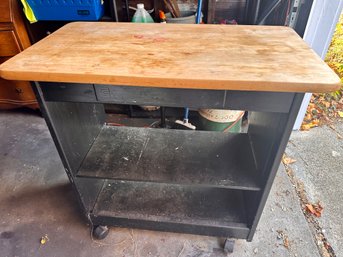 Wooden Work Table / Kitchen Island With Wheels