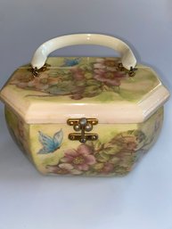 Vintage 70s Wooden Box Bag Yellow Floral