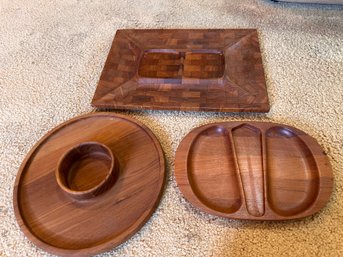 1964 Digsmed Denmark Teak Tray, Oval 3 Section Teak Charcuterie Board, Vintage Dansk Teak Chip & Dip