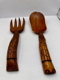 Vintage Carved Wood Salad Utensils