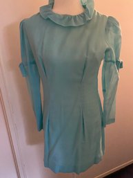 Vintage Turquoise Ruffle Collar Dress