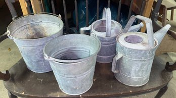 Galvanized Metal Pails, Watering Cans